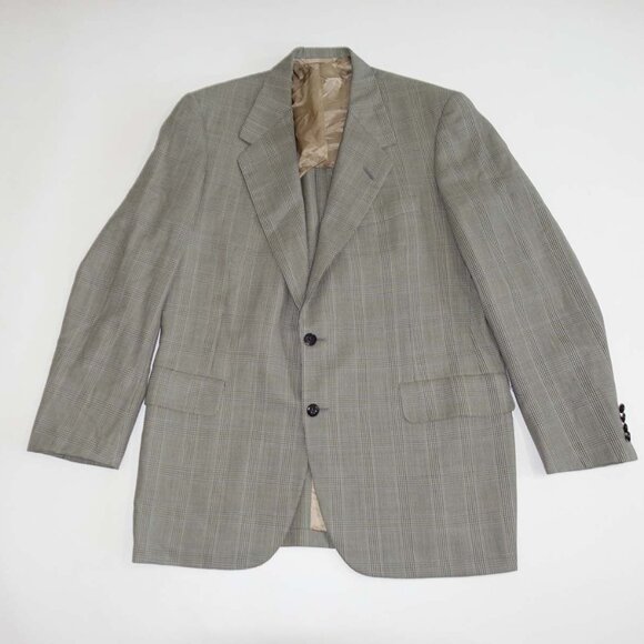 Oxxford Men's Suit Jacket Size 43 Long Tan Brown Blue 100% Wool Glen Plaid 43L - Picture 1 of 10